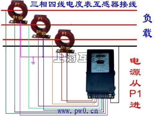 三相四線式(三相三元件)電度表經(jīng)電流互感器接線圖、原理圖 